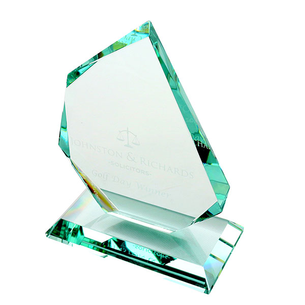 H143 15 x 12.5cm Jade Glass Facetted Ice Peak Award