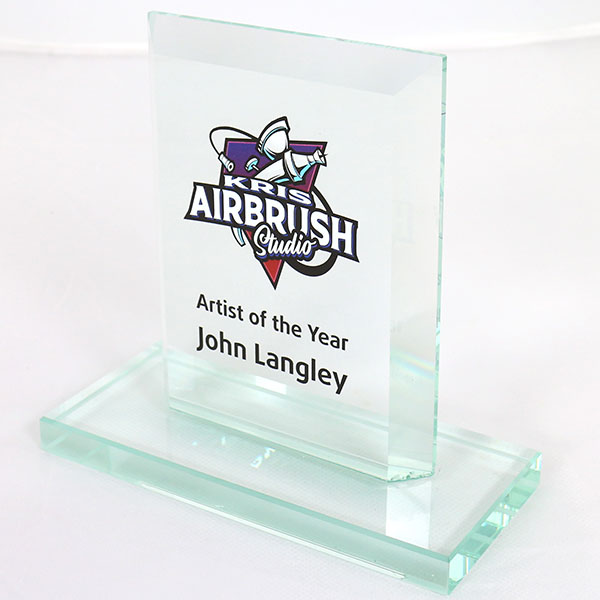 L037 15cm Jade Glass Bevelled Edge Award