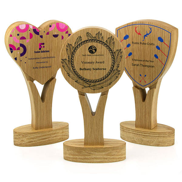 Q096 Solid Oak Trophy Award - Full Colour