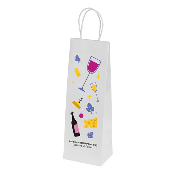 Q051 Ashdown Bottle White Kraft Paper Gift Bag - Full Colour
