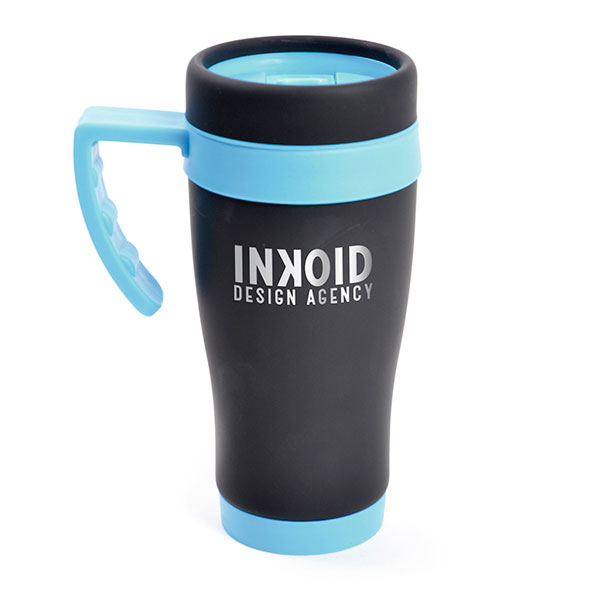 L019 Black Rubberised Travel Mug