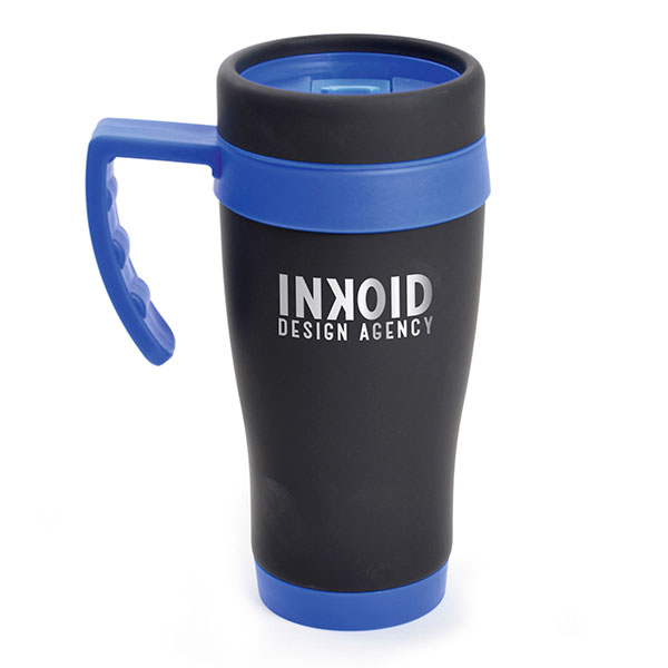 L019 Black Rubberised Travel Mug