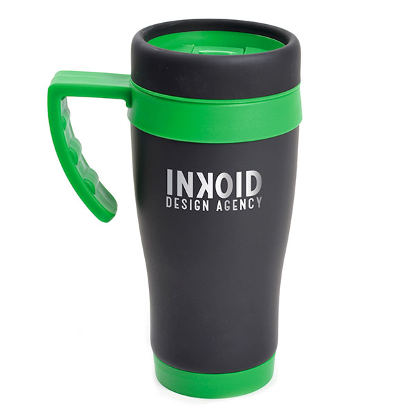 L019 Black Rubberised Travel Mug