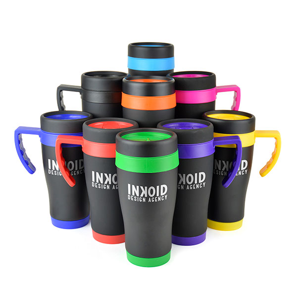 L019 Black Rubberised Travel Mug