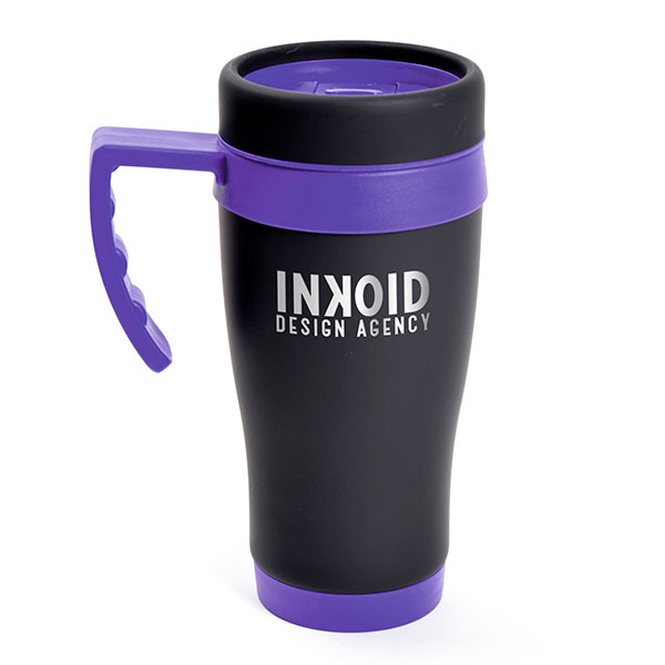 L019 Black Rubberised Travel Mug