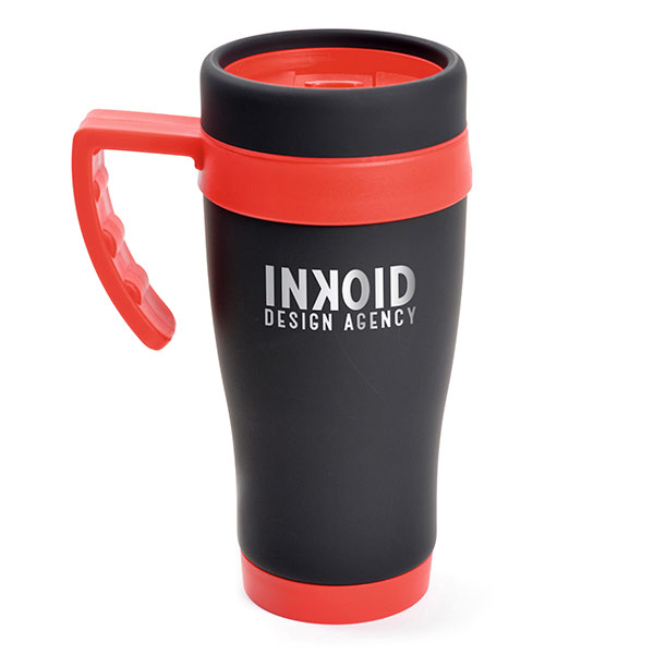 L019 Black Rubberised Travel Mug