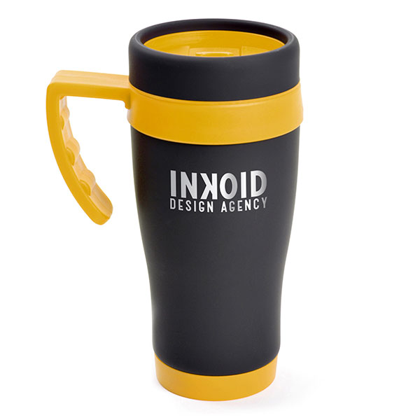 L019 Black Rubberised Travel Mug