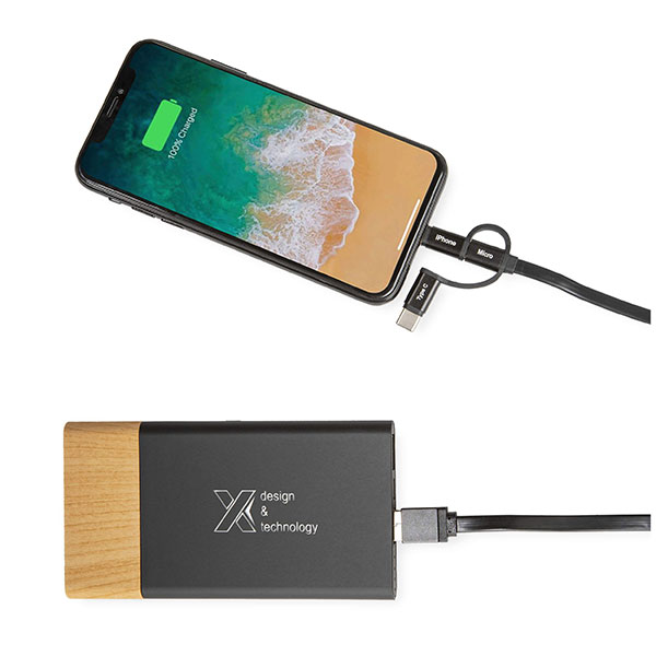 K099 SCX Wood Trimmed Soft Touch Light-Up Powerbank 