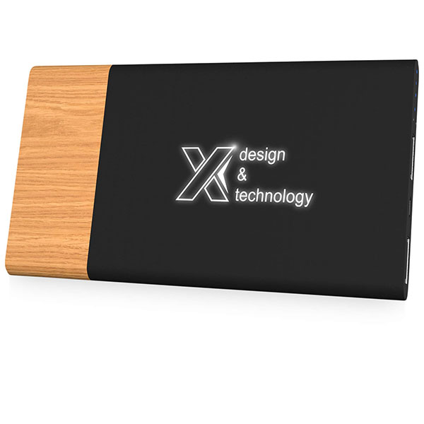 K099 SCX Wood Trimmed Soft Touch Light-Up Powerbank 