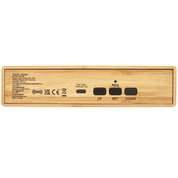 L082 Minata Wireless Charging Bamboo Clock