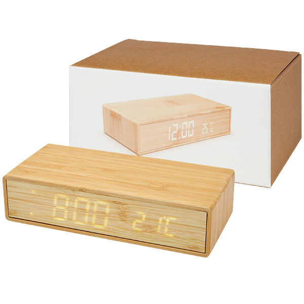 L082 Minata Wireless Charging Bamboo Clock