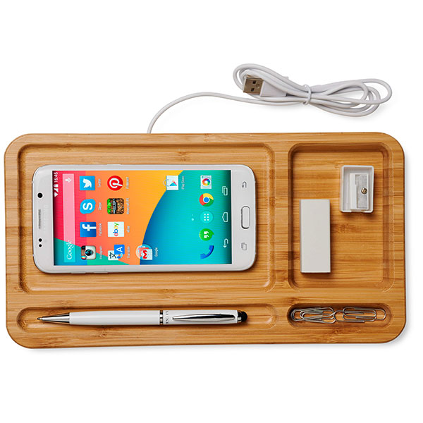 J069 Frame Bamboo Wireless Charging Desk Organiser