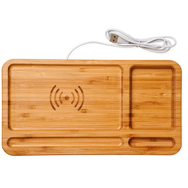 J069 Frame Bamboo Wireless Charging Desk Organiser