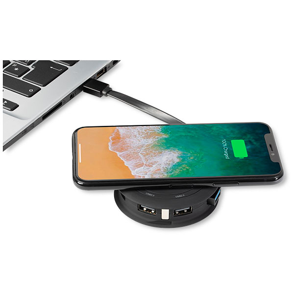 M077 SCX Wireless Charger & USB Hub with Light Up Logo