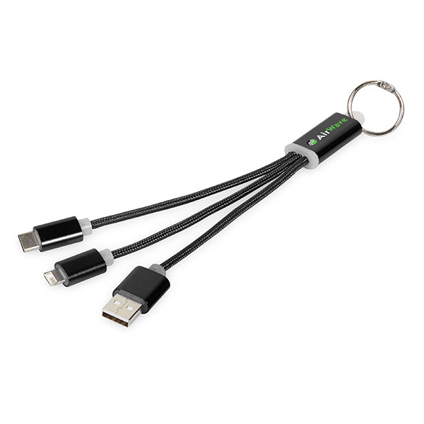 K106 Metal 3 in 1 Charging Cable with Keychain