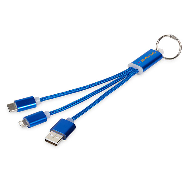 N025 Metal 3 in 1 Charging Cable with Key Ring - Spot Colour