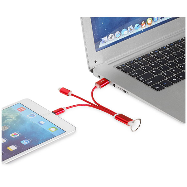 N025 Metal 3 in 1 Charging Cable with Key Ring - Spot Colour