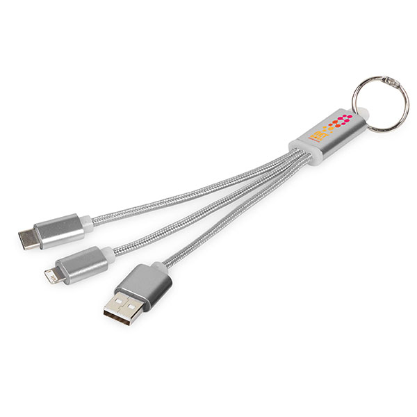 N025 Metal 3 in 1 Charging Cable with Key Ring - Spot Colour