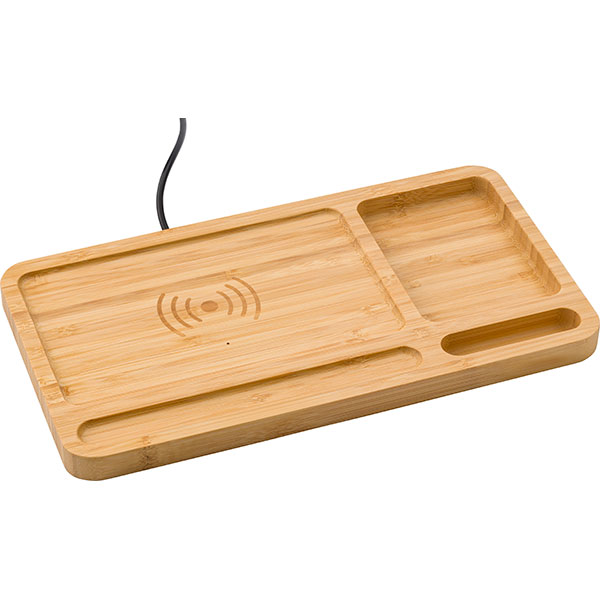 L082 Bamboo Wireless Charging Desk Organiser