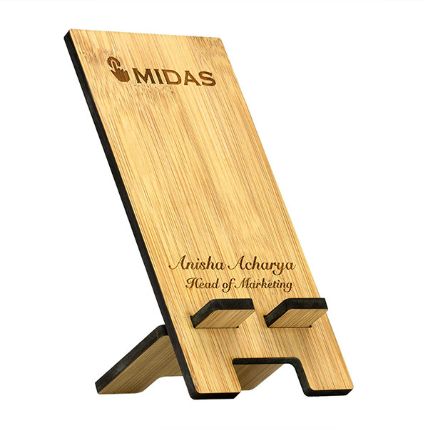 Q015 Moso Bamboo Mobile Phone Stand - Engraved