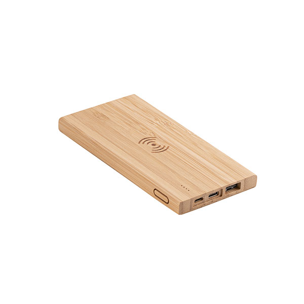 M084 5000mAh Bamboo Wireless Charging Powerbank - Spot Colour