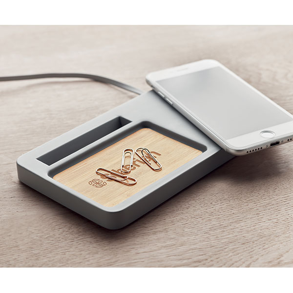 K096 Limestone Cement & Bamboo Wireless Charger