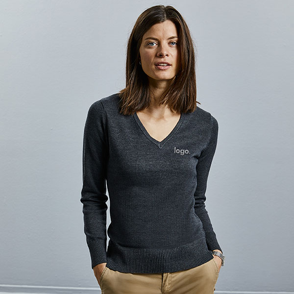 L168 Russell Collection Ladies V-Neck Knitted Pullover