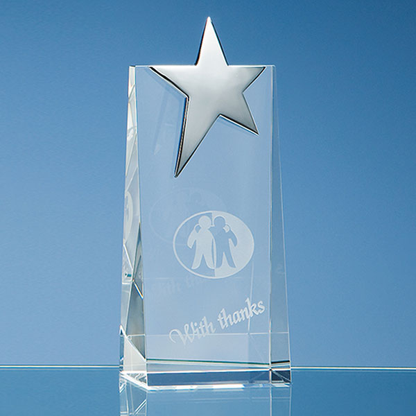 Q095 Optical Crystal Rectangle with Silver Star