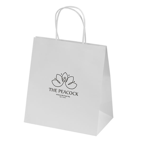 Q051 Ashdown Mini White Kraft Paper Gift Bag - Spot Colour