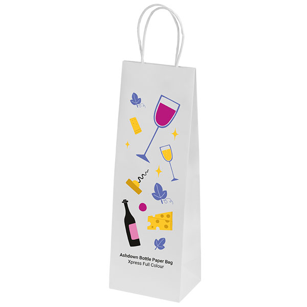 Q051 Ashdown Bottle White Kraft Paper Gift Bag - Full Colour