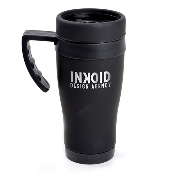 L019 Black Rubberised Travel Mug