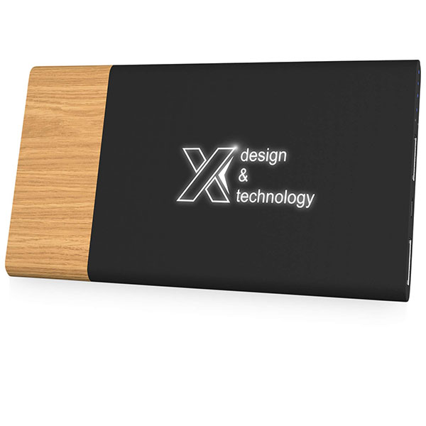 K099 SCX Wood Trimmed Soft Touch Light-Up Powerbank 