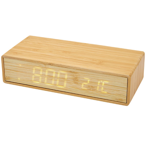 L082 Minata Wireless Charging Bamboo Clock