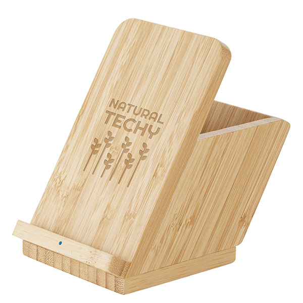 L082 Bamboo Dual Wireless Charger & Pen Holder