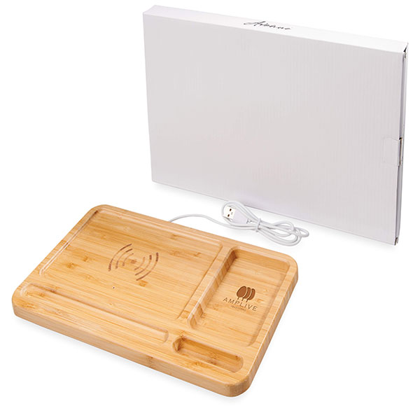 J069 Frame Bamboo Wireless Charging Desk Organiser