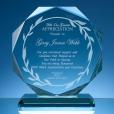 Q095 14.5cm x 15mm Jade Glass Facetted Octagon Award - Engraved